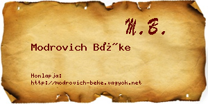 Modrovich Béke névjegykártya